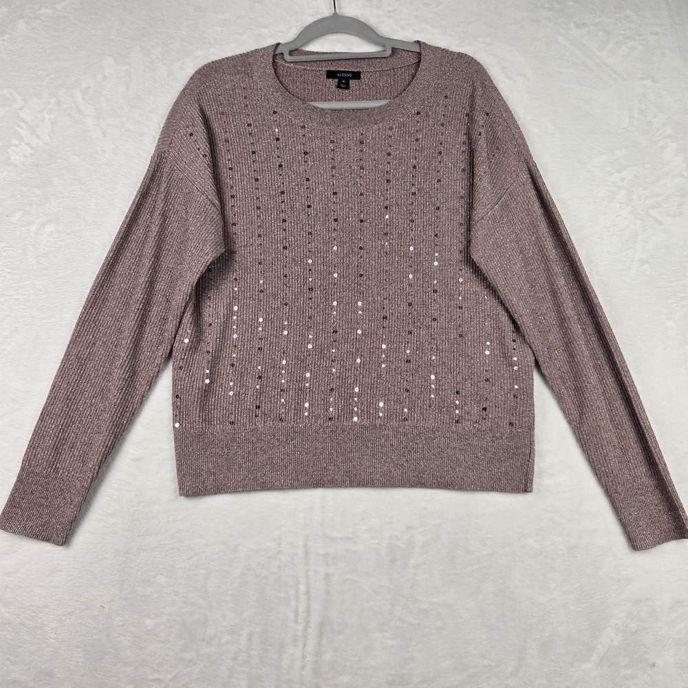 Alfani Womens Rose‎ Gold Pink Sequin Sweater Size Medium